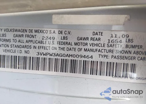 2010 Volkswagen New Beetle 2.5L Final Edition из США, поврежденный, VIN 3VWPW3AG0AM009464